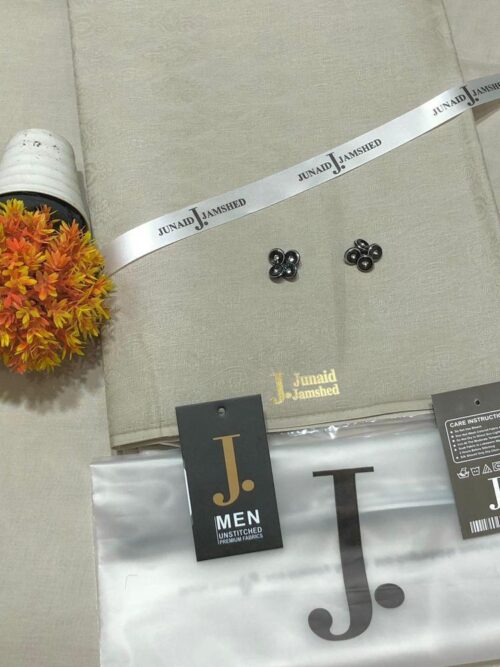 Men’s Unstitched Paper Cotton Self Print Suit Silver - Bhawana Bazaar